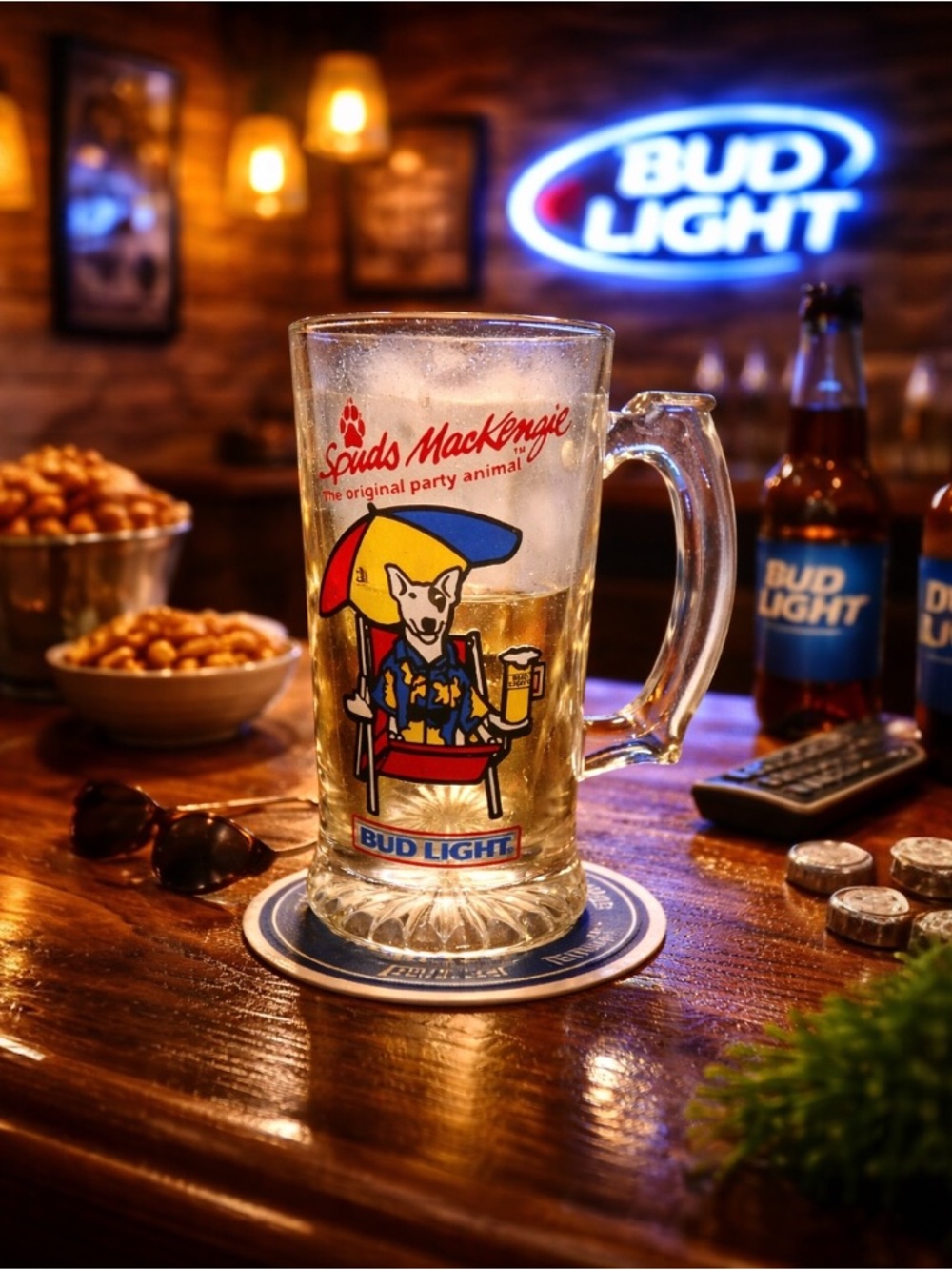 Vintage 1987 Bud Light Spuds MacKenzie Beer Mug Stein Party Animal Glass